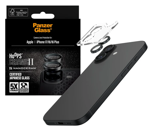 PanzerGlass Hoops Ceramic Apple iPhone 17 / 16 (Plus) Camera Lens Protector Glas afbeelding 1