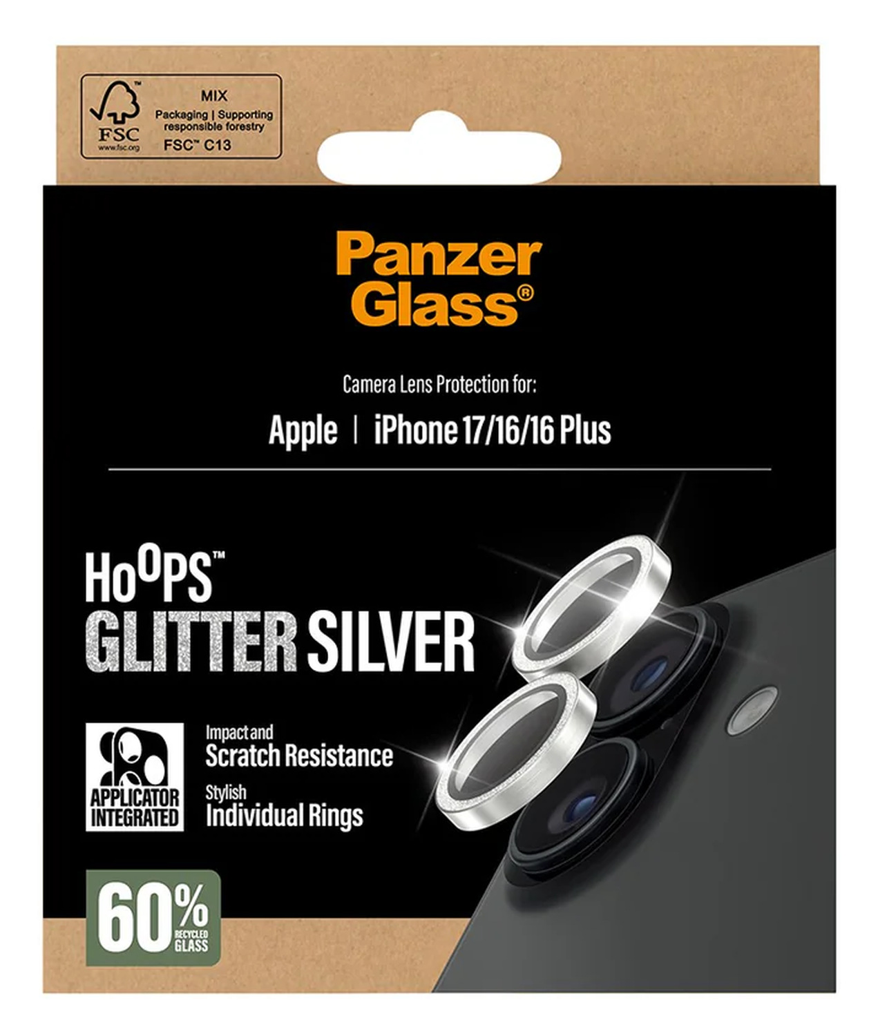 PanzerGlass Hoops Rings iPhone 17 Camera Lens Protector Glas Glitter Zilver afbeelding 5