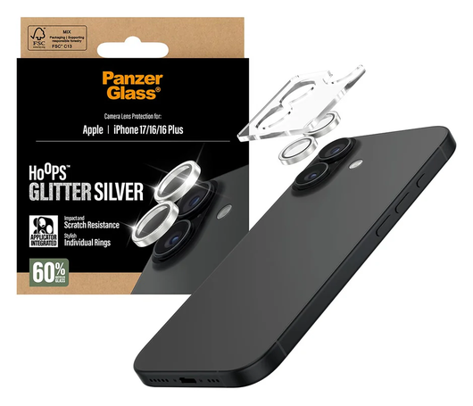 PanzerGlass Hoops Rings iPhone 17 Camera Lens Protector Glas Glitter Zilver afbeelding 1