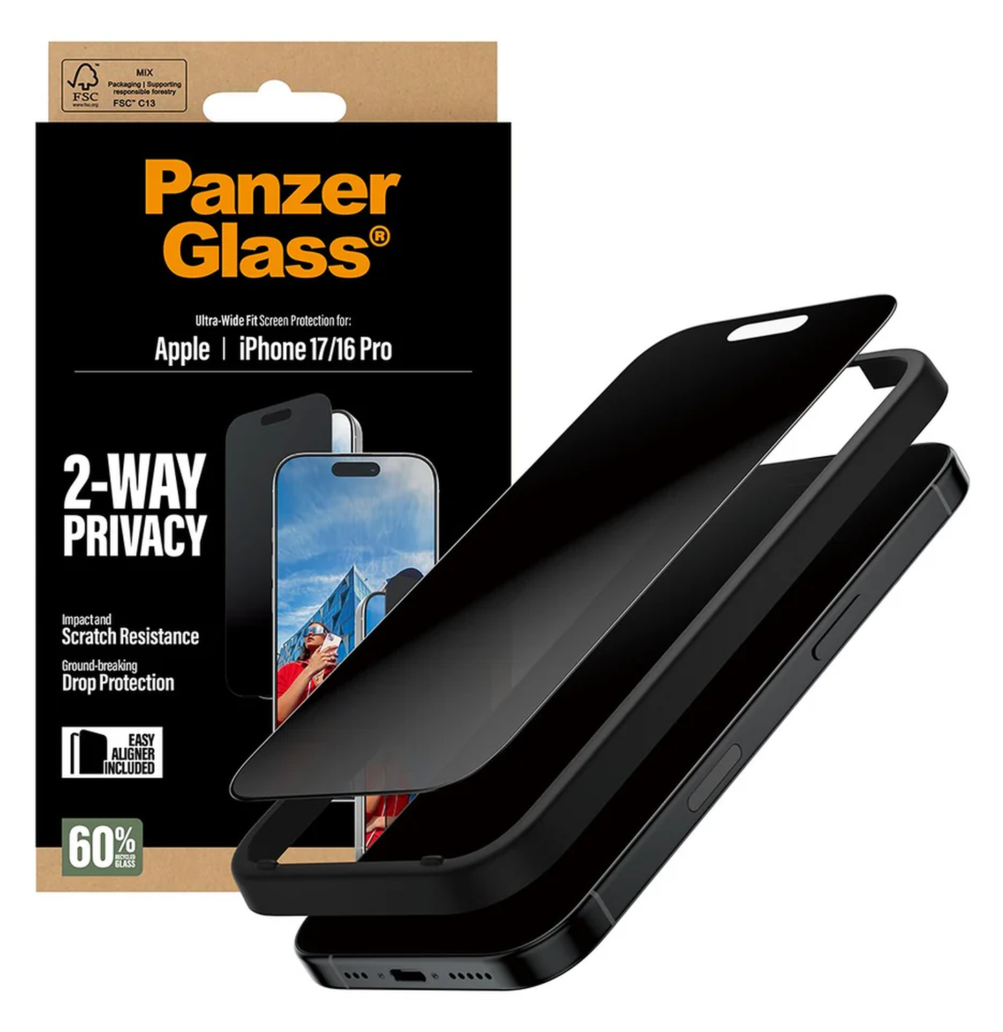 PanzerGlass Ultra-Wide iPhone 17 / 16 Pro Screen Protector Privacy Glass afbeelding 3