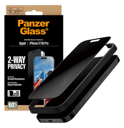 PanzerGlass Ultra-Wide iPhone 17 / 16 Pro Screen Protector Privacy Glass afbeelding 3