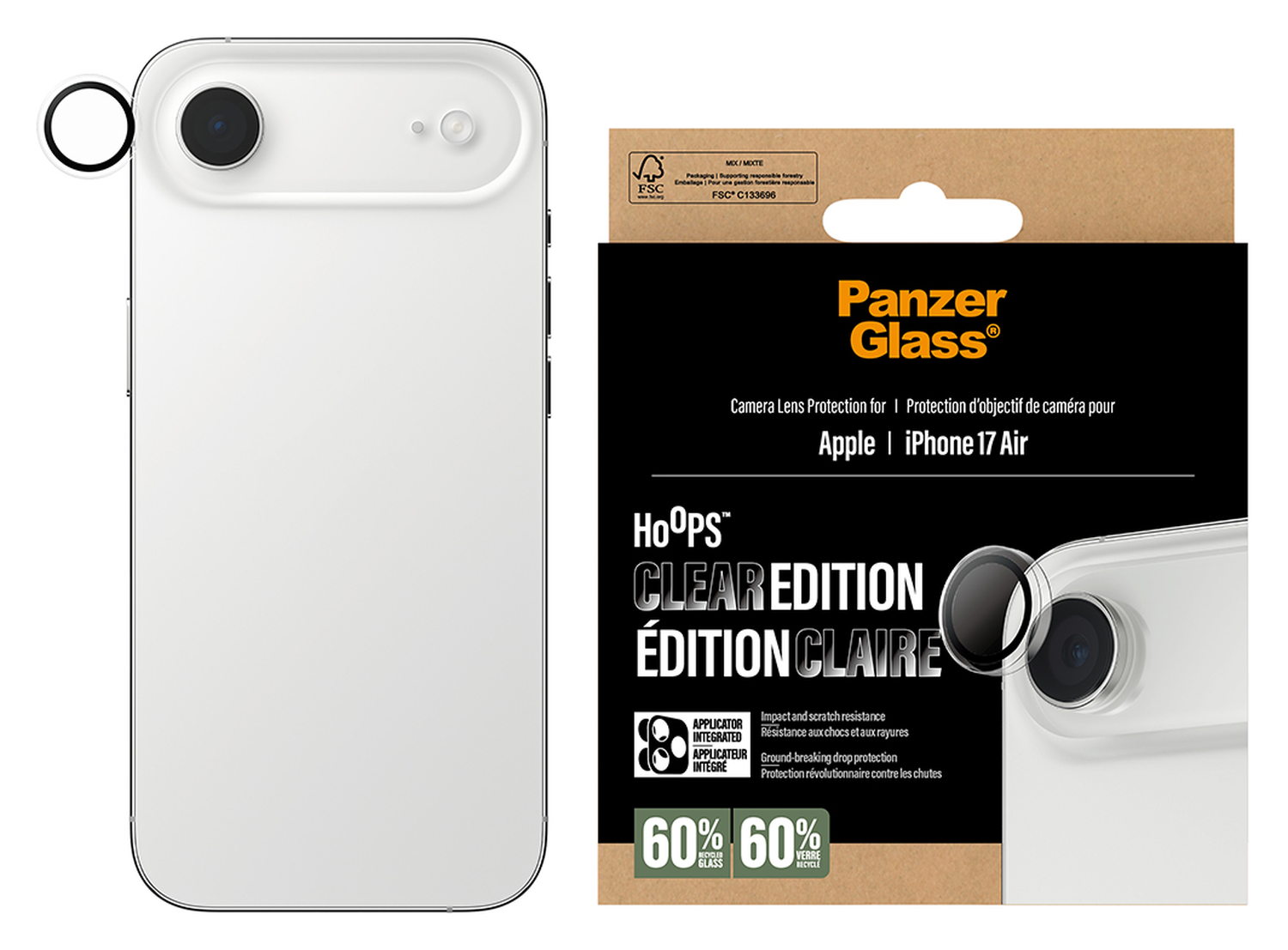 PanzerGlass Hoops Rings iPhone Air Camera Lens Protector Glas Transparant afbeelding 1
