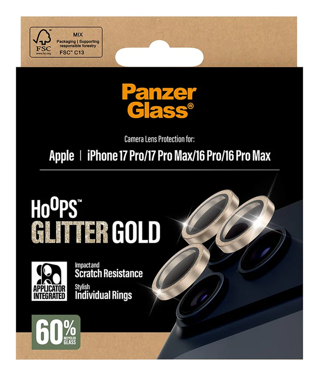 PanzerGlass Hoops Rings iPhone 17 Pro (Max) Camera Protector Glas Glitter Goud afbeelding 5