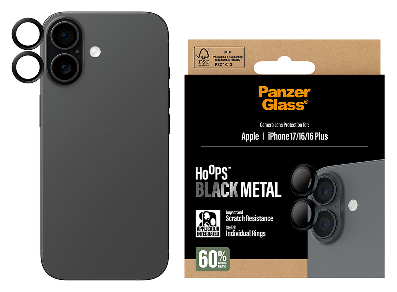 PanzerGlass Hoops Rings iPhone 17 Camera Lens Protector Glas Zwart afbeelding 4