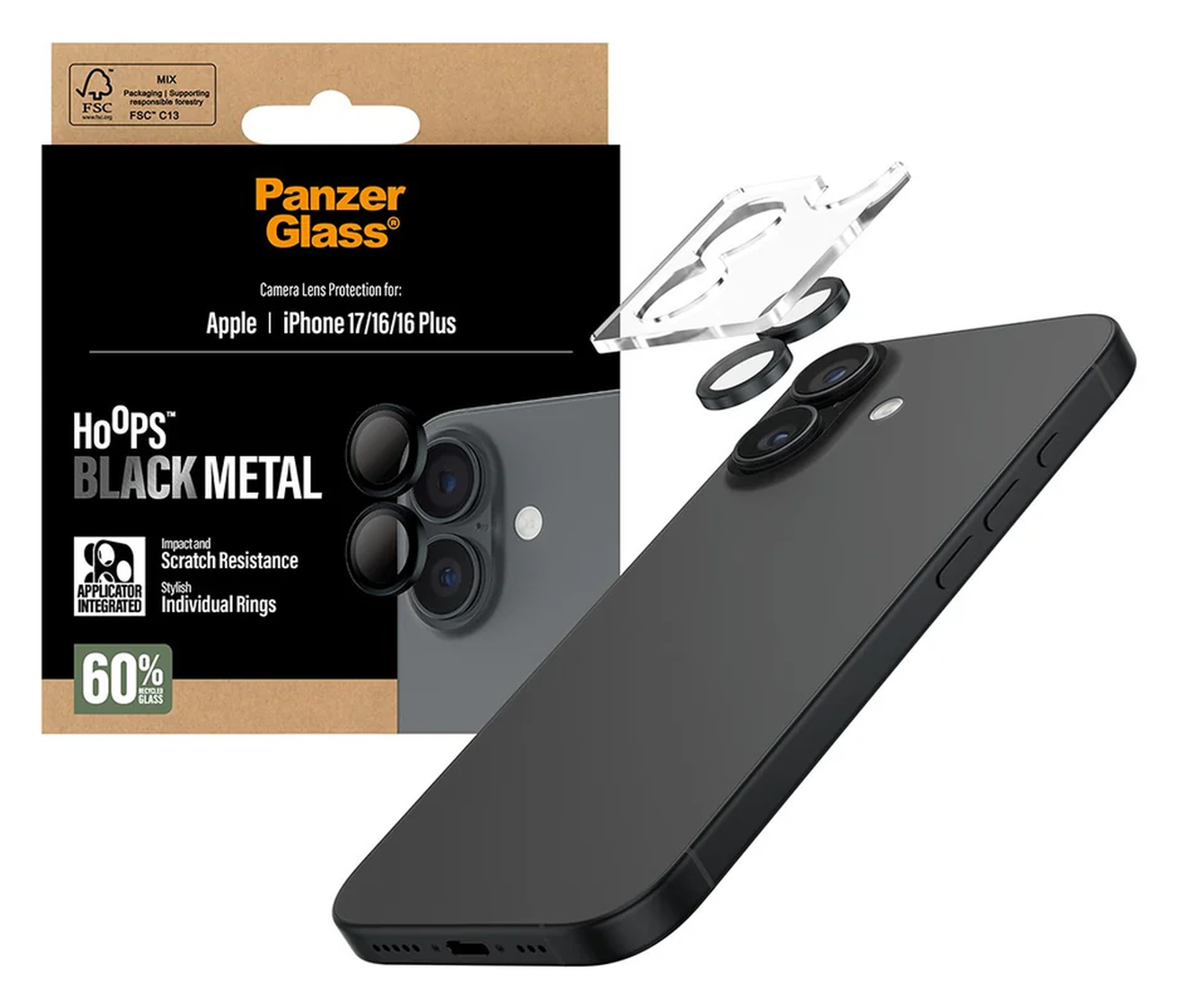 PanzerGlass Hoops Rings iPhone 17 Camera Lens Protector Glas Zwart afbeelding 1
