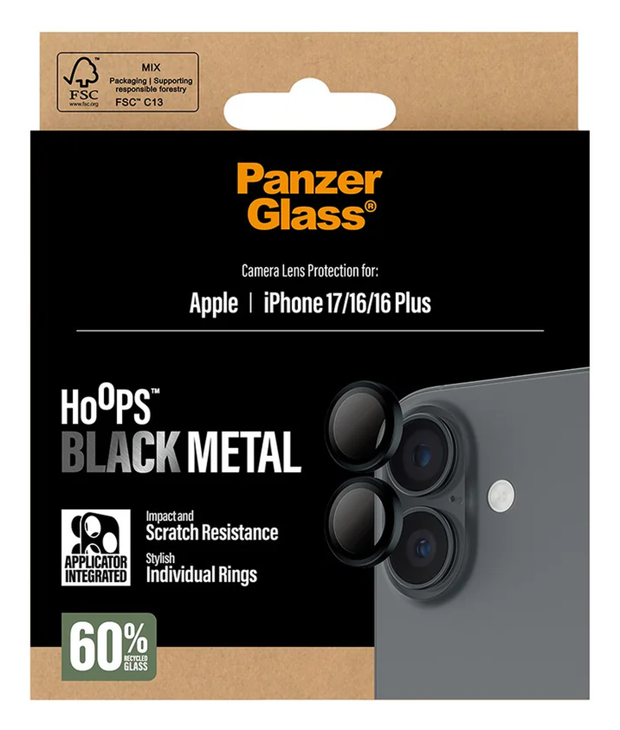 PanzerGlass Hoops Rings iPhone 17 Camera Lens Protector Glas Zwart afbeelding 5