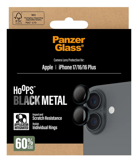 PanzerGlass Hoops Rings iPhone 17 Camera Lens Protector Glas Zwart afbeelding 5