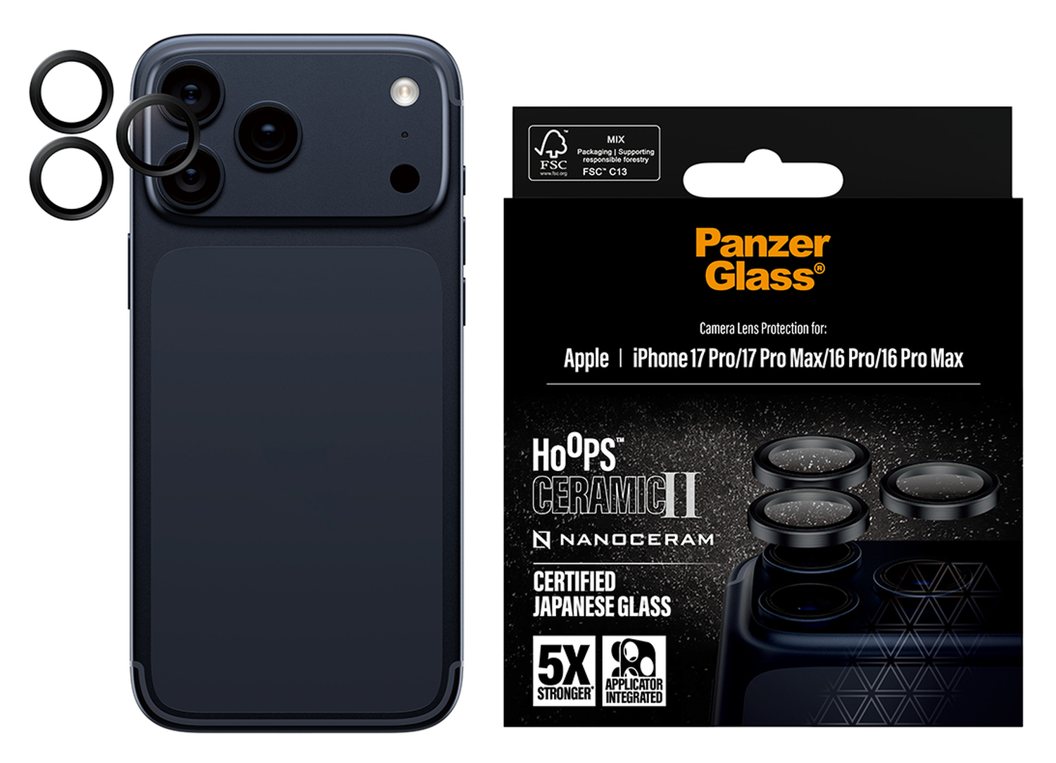 PanzerGlass Hoops Ceramic iPhone 17 Pro / Pro Max Camera Lens Protector Glas afbeelding 1