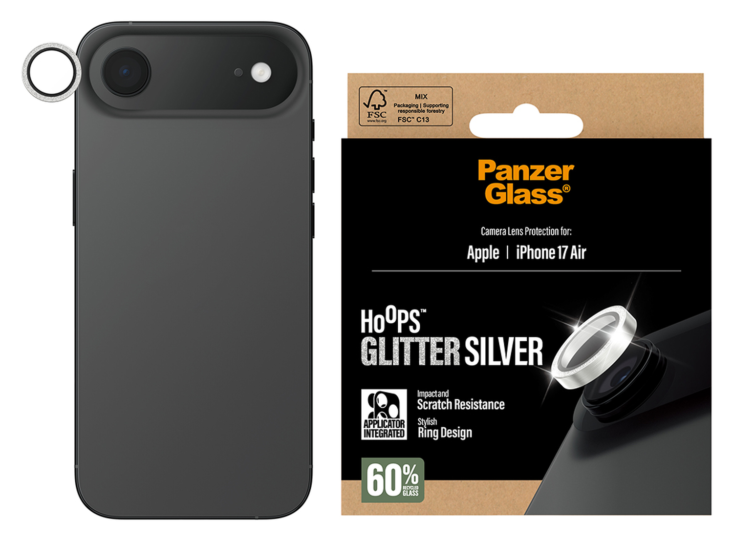 PanzerGlass Hoops Rings iPhone Air Camera Lens Protector Glas Glitter Zilver afbeelding 1