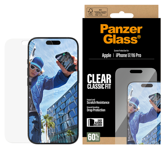 PanzerGlass Classic Fit iPhone 17 / 16 Pro Screen Protector Tempered Glass afbeelding 2