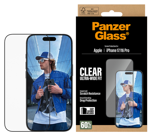 PanzerGlass Ultra-Wide iPhone 17 / 16 Pro Screen Protector Tempered Glass afbeelding 1