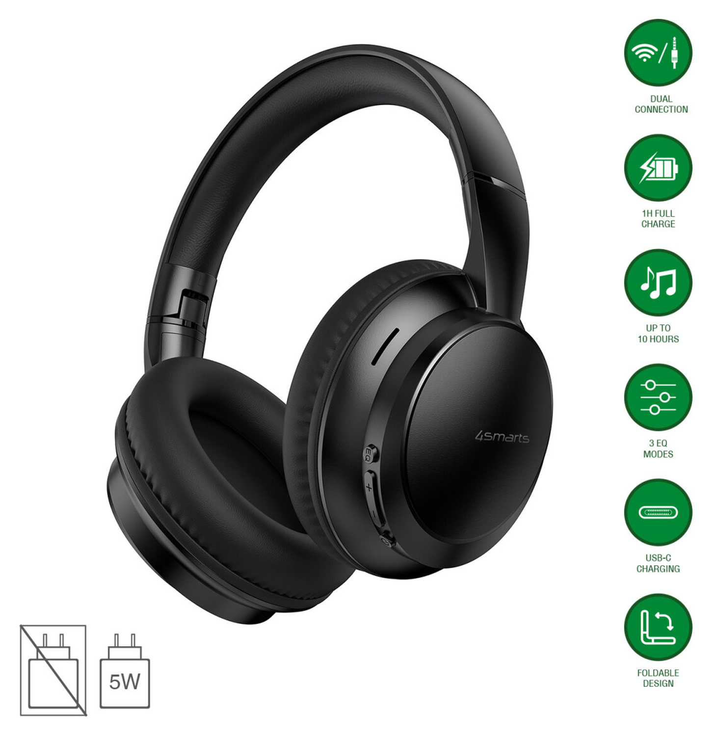 4smarts SkyBuds Wave Over-Ear Draadloze Bluetooth Koptelefoon Zwart afbeelding 2