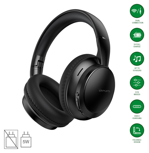 4smarts SkyBuds Wave Over-Ear Draadloze Bluetooth Koptelefoon Zwart afbeelding 2