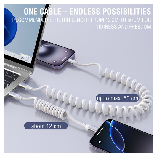 4smarts USB-C naar USB-C Krulsnoer Kabel 240W Power Delivery 50CM Wit afbeelding 5