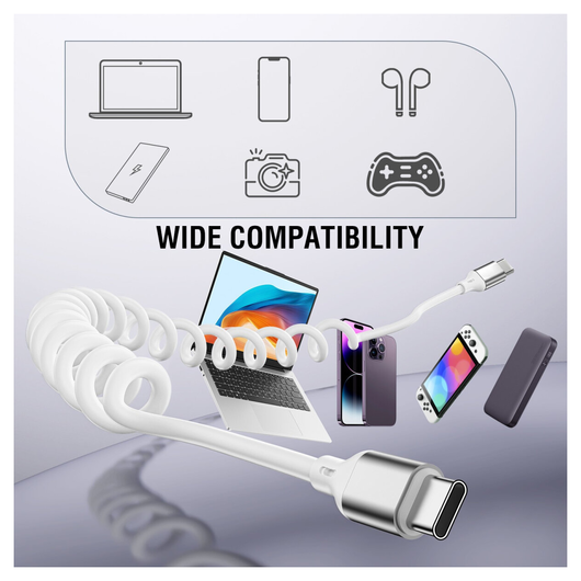 4smarts USB-C naar USB-C Krulsnoer Kabel 240W Power Delivery 50CM Wit afbeelding 6