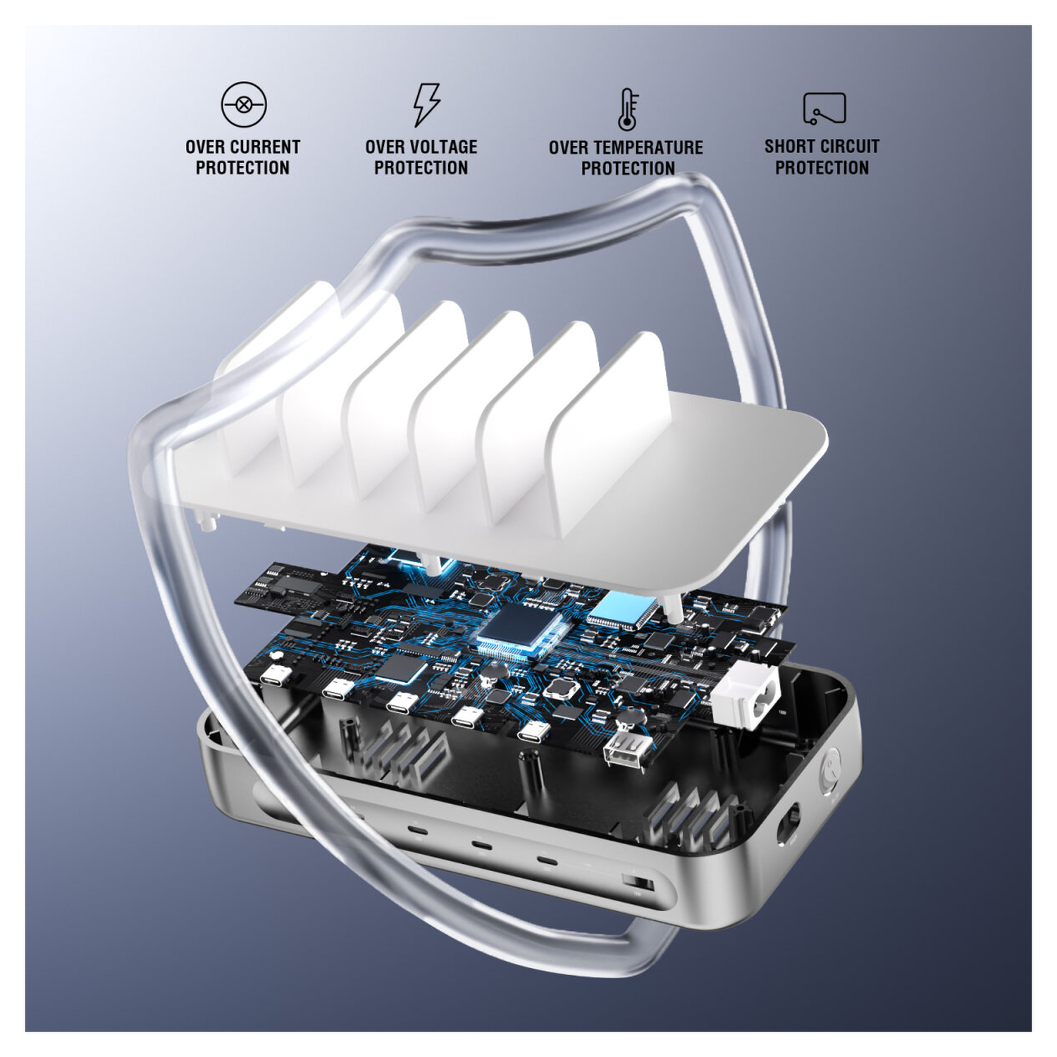 4Smarts Team 100W Laadstation 5x USB-C 1x USB-A Oplader Zilver afbeelding 5