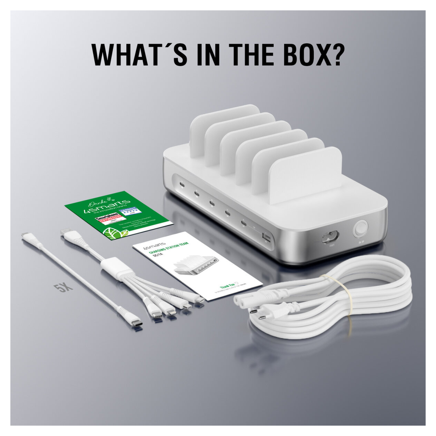 4Smarts Team 100W Laadstation 5x USB-C 1x USB-A Oplader Zilver afbeelding 8