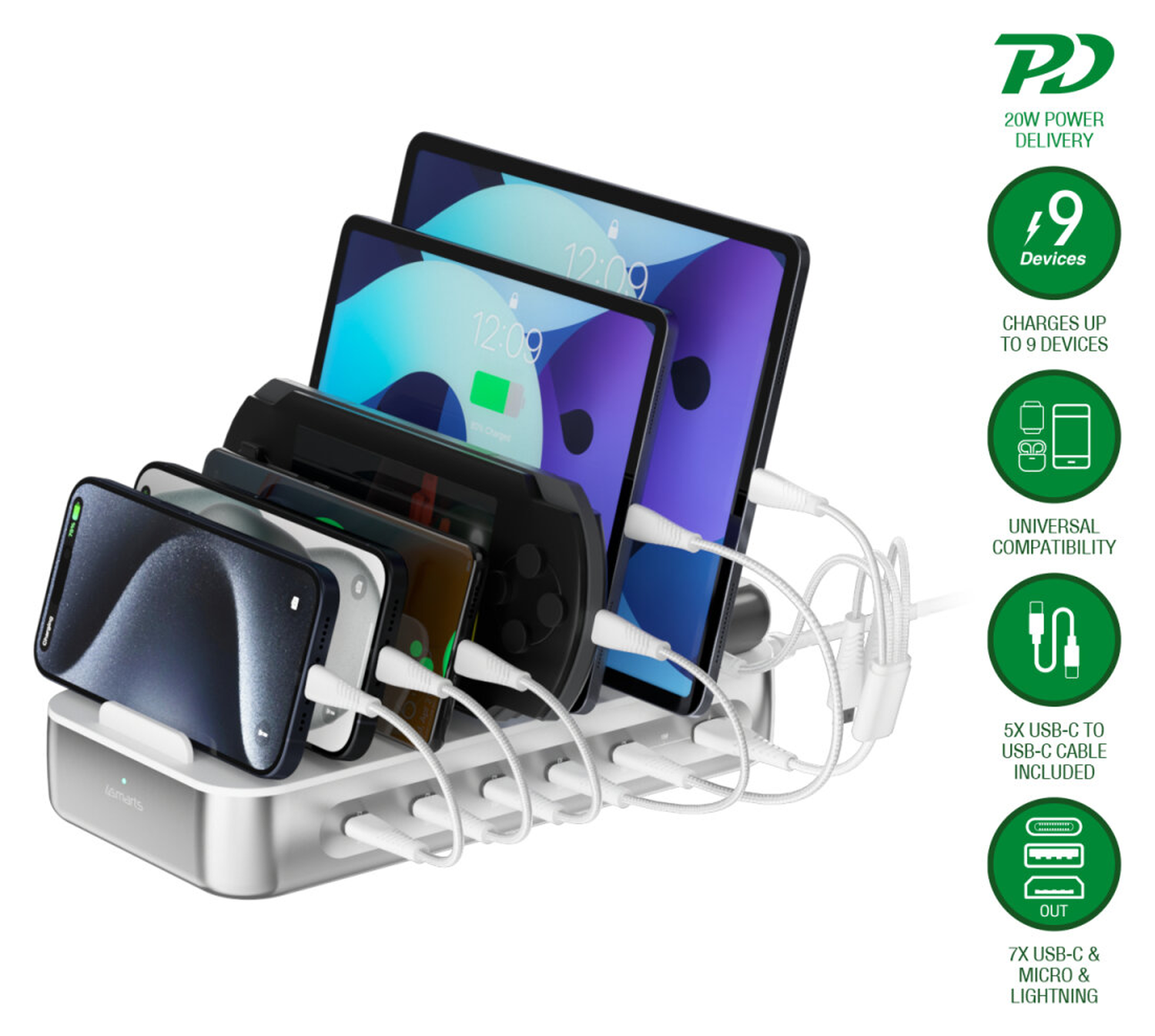 4Smarts Team 100W Laadstation 5x USB-C 1x USB-A Oplader Zilver afbeelding 9