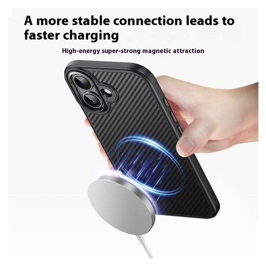 Apple iPhone 17 Hoesje MagSafe Back Cover Carbon Fiber Zwart afbeelding 3