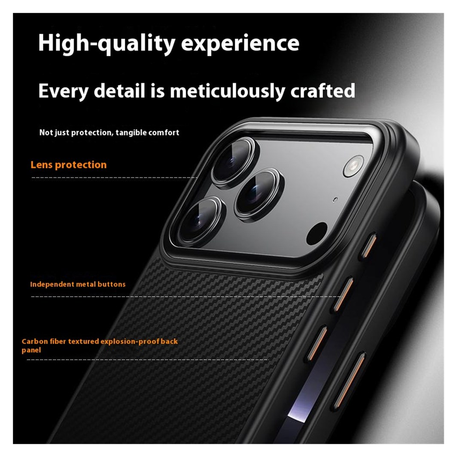Apple iPhone 17 Pro Hoesje MagSafe Back Cover Carbon Fiber Zwart afbeelding 9