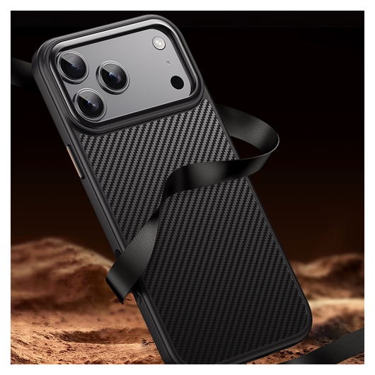 Apple iPhone 17 Pro Hoesje MagSafe Back Cover Carbon Fiber Zwart afbeelding 10