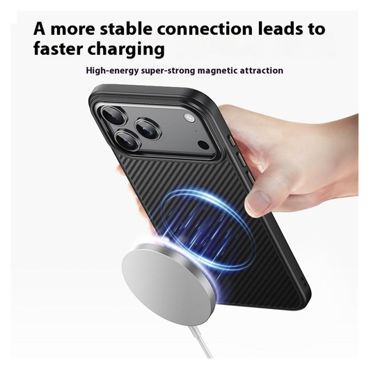 Apple iPhone 17 Pro Max Hoesje MagSafe Back Cover Carbon Fiber Zwart afbeelding 7