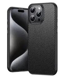 Apple iPhone 16 Pro Hoesje MagSafe Back Cover Carbon Fiber Zwart afbeelding