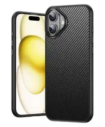 Apple iPhone 16 Hoesje MagSafe Back Cover Carbon Fiber Zwart afbeelding