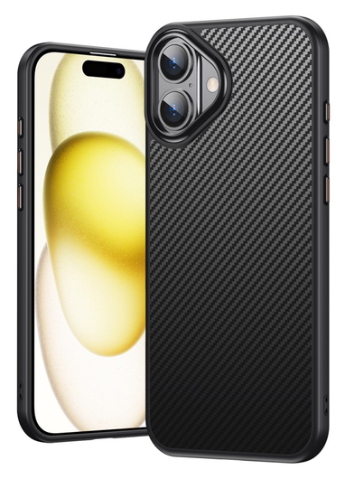 Apple iPhone 16 Hoesje MagSafe Back Cover Carbon Fiber Zwart afbeelding 1