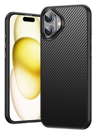 Apple iPhone 16 Hoesje MagSafe Back Cover Carbon Fiber Zwart