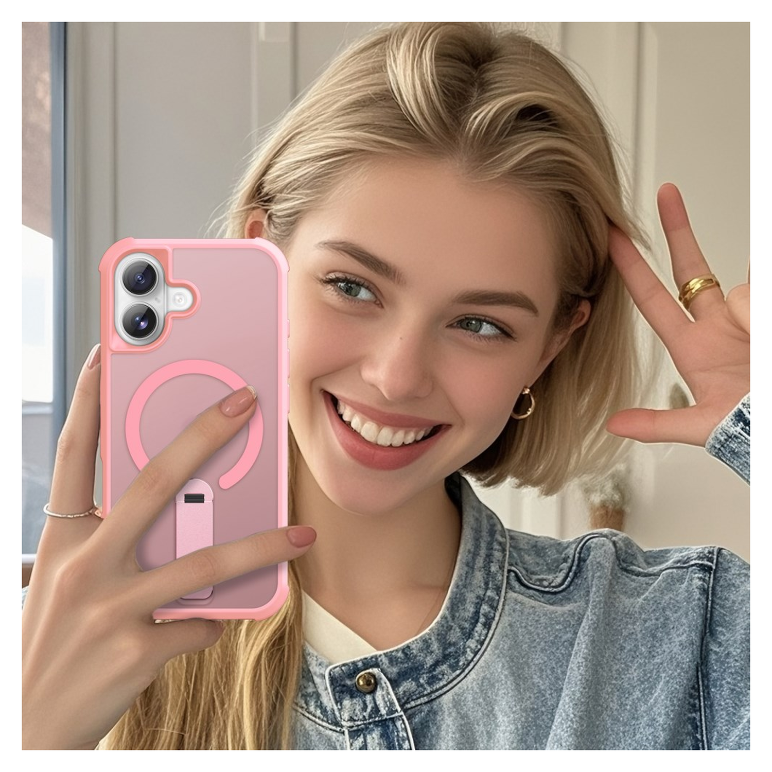 Apple iPhone 17 Hoesje MagSafe Back Cover met Kickstand Roze afbeelding 7