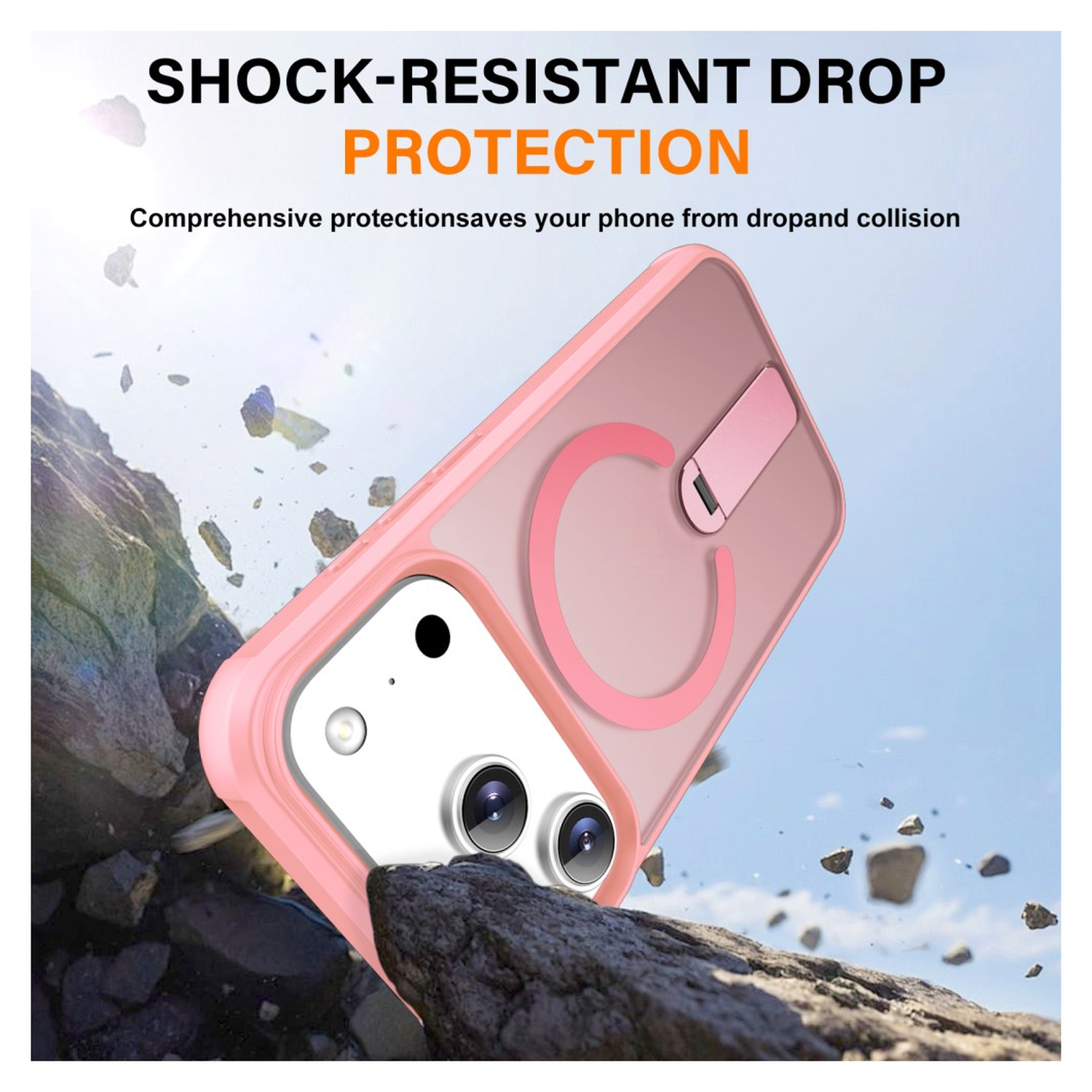 Apple iPhone 17 Pro Hoesje MagSafe Back Cover met Kickstand Roze afbeelding 3