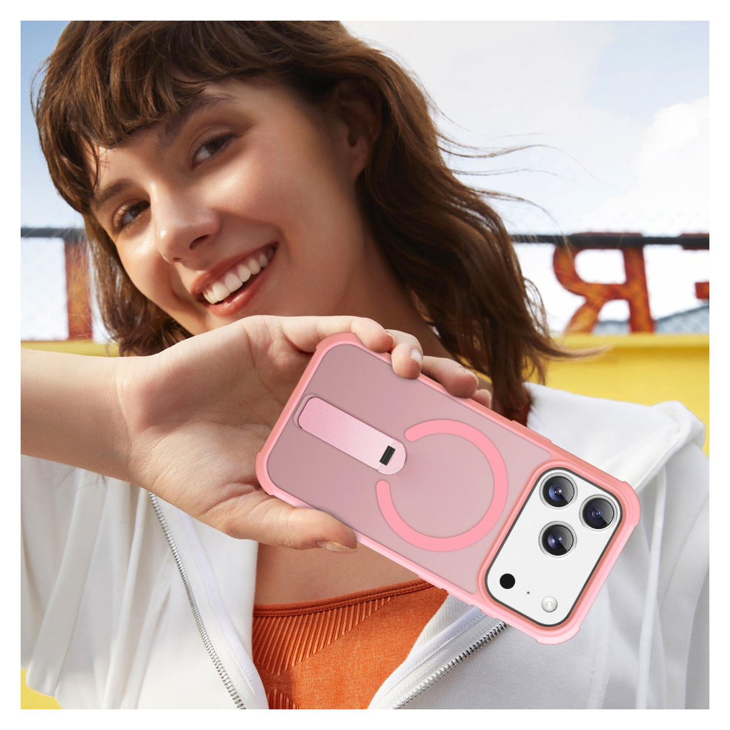 Apple iPhone 17 Pro Hoesje MagSafe Back Cover met Kickstand Roze afbeelding 7