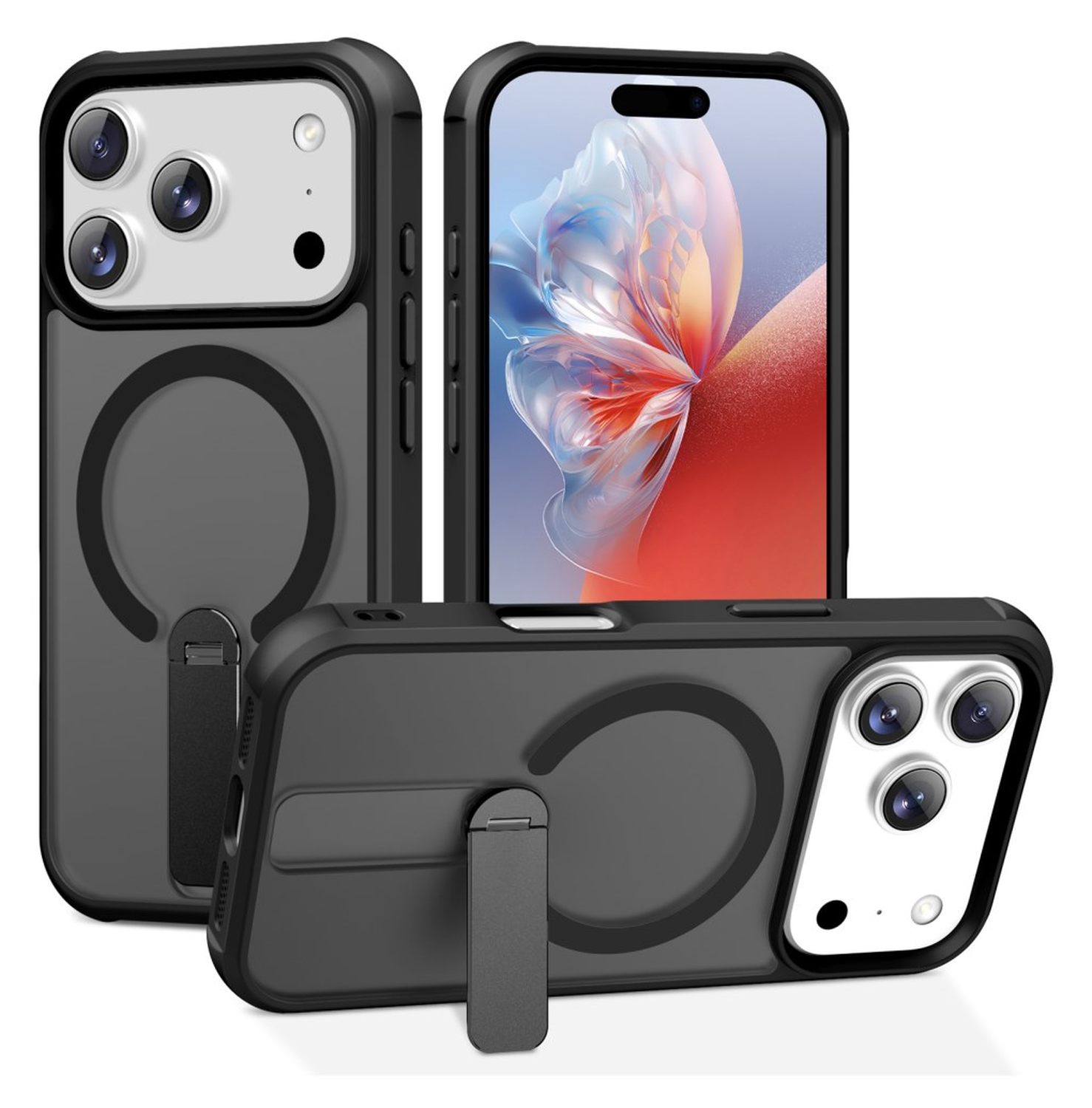 Apple iPhone 17 Pro Hoesje MagSafe Back Cover met Kickstand Zwart afbeelding 1