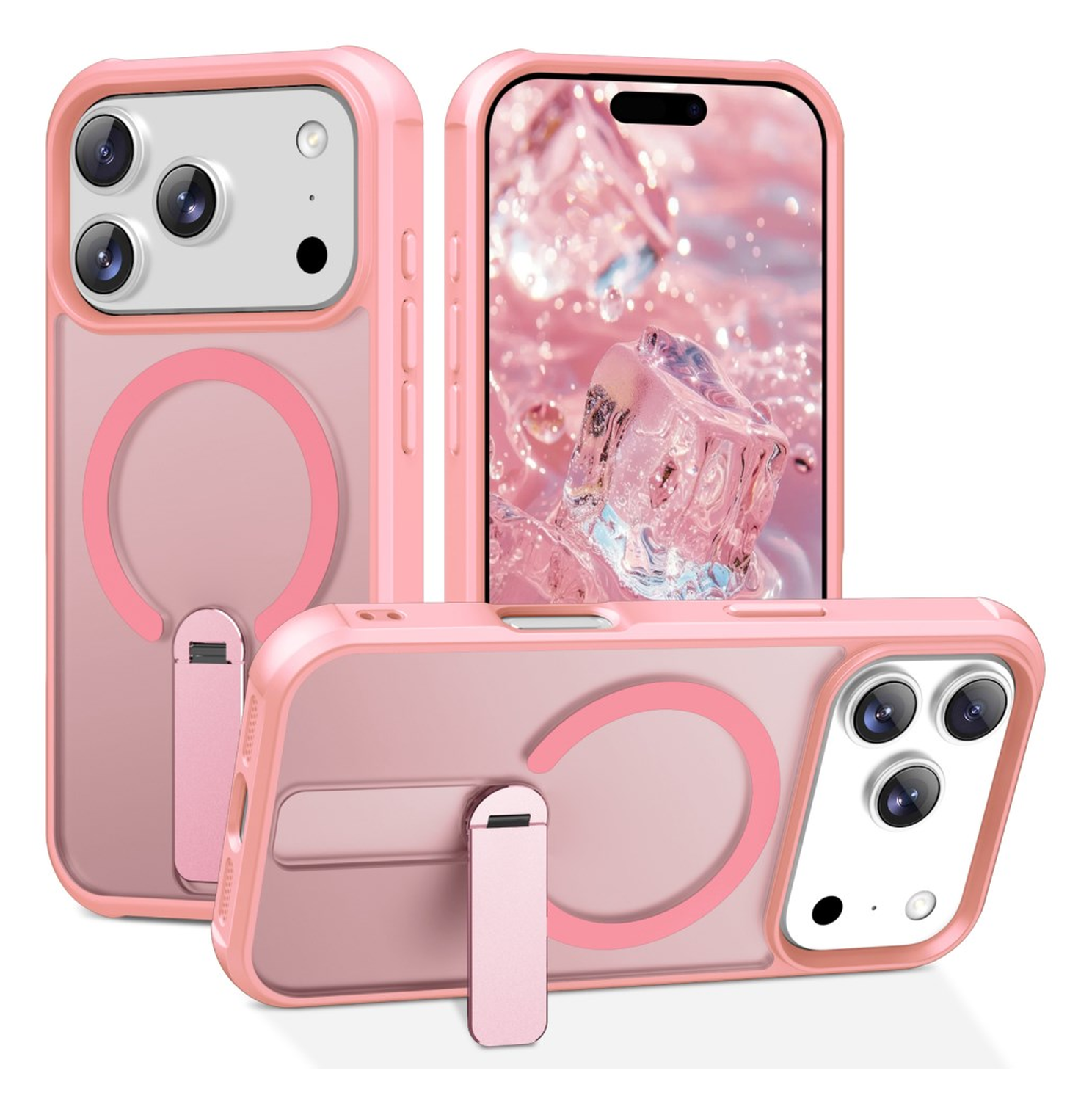 Apple iPhone 17 Pro Max Hoesje MagSafe Back Cover met Kickstand Roze afbeelding 1