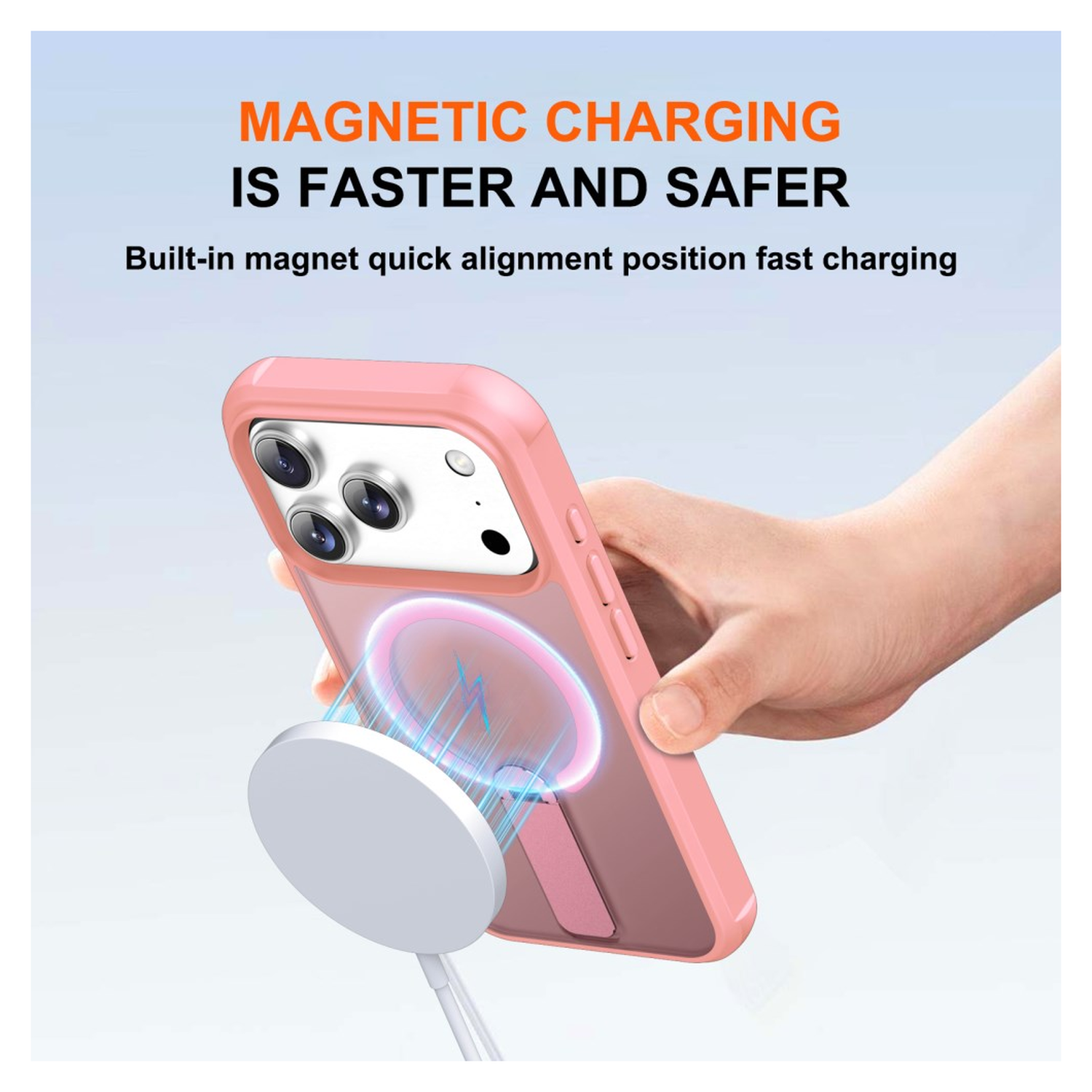 Apple iPhone 17 Pro Max Hoesje MagSafe Back Cover met Kickstand Roze afbeelding 2