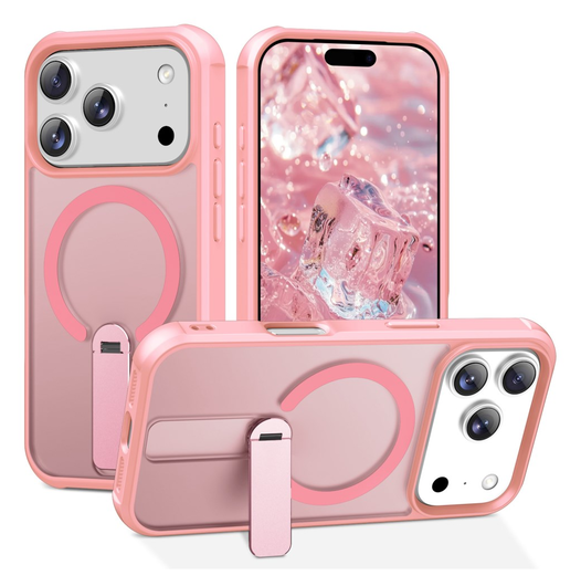 Apple iPhone 17 Pro Max Hoesje MagSafe Back Cover met Kickstand Roze afbeelding 1