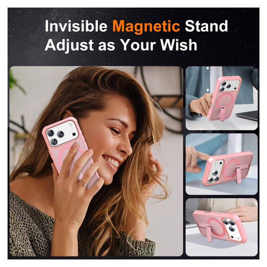 Apple iPhone 17 Pro Max Hoesje MagSafe Back Cover met Kickstand Roze afbeelding 6