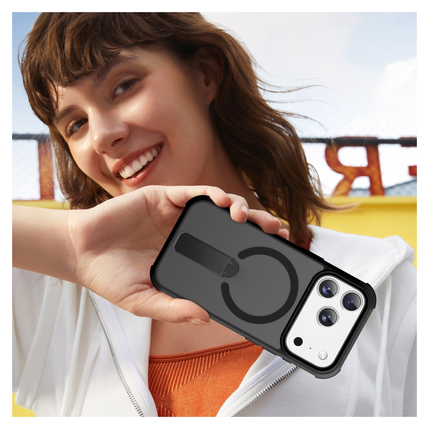 Apple iPhone 17 Pro Max Hoesje MagSafe Back Cover met Kickstand Zwart afbeelding 7