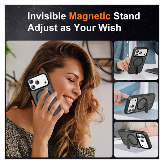 Apple iPhone 17 Pro Max Hoesje MagSafe Back Cover met Kickstand Zwart afbeelding 6