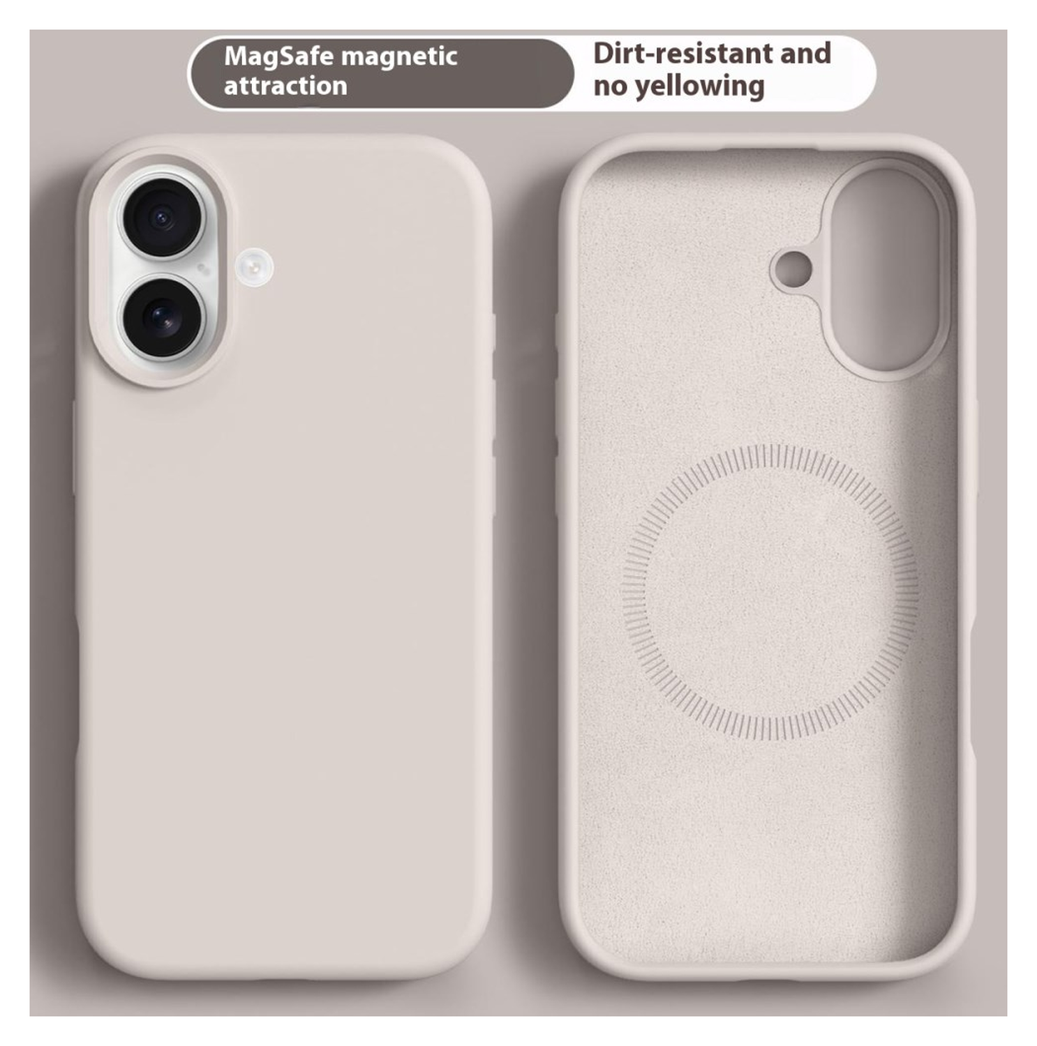 Apple iPhone 17 Hoesje MagSafe Siliconen Back Cover Dun Beige afbeelding 2