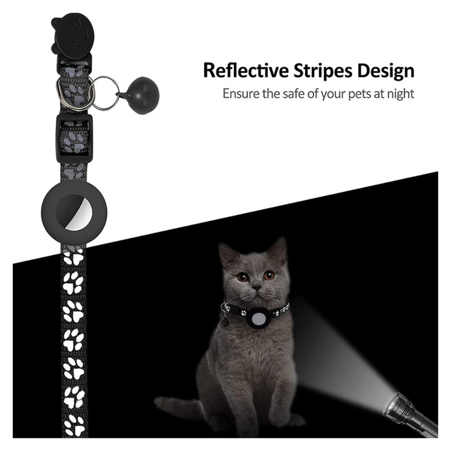 AirTag Hoesje voor Huisdieren Reflecterende Siliconen Halsband met Bel Zwart afbeelding 3