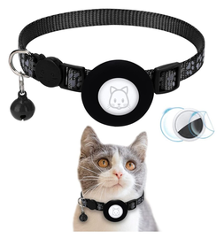 AirTag Hoesje voor Huisdieren Reflecterende Siliconen Halsband met Bel Zwart