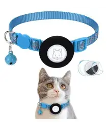 AirTag Hoesje voor Huisdieren Reflecterende Siliconen Halsband met Bel Blauw afbeelding