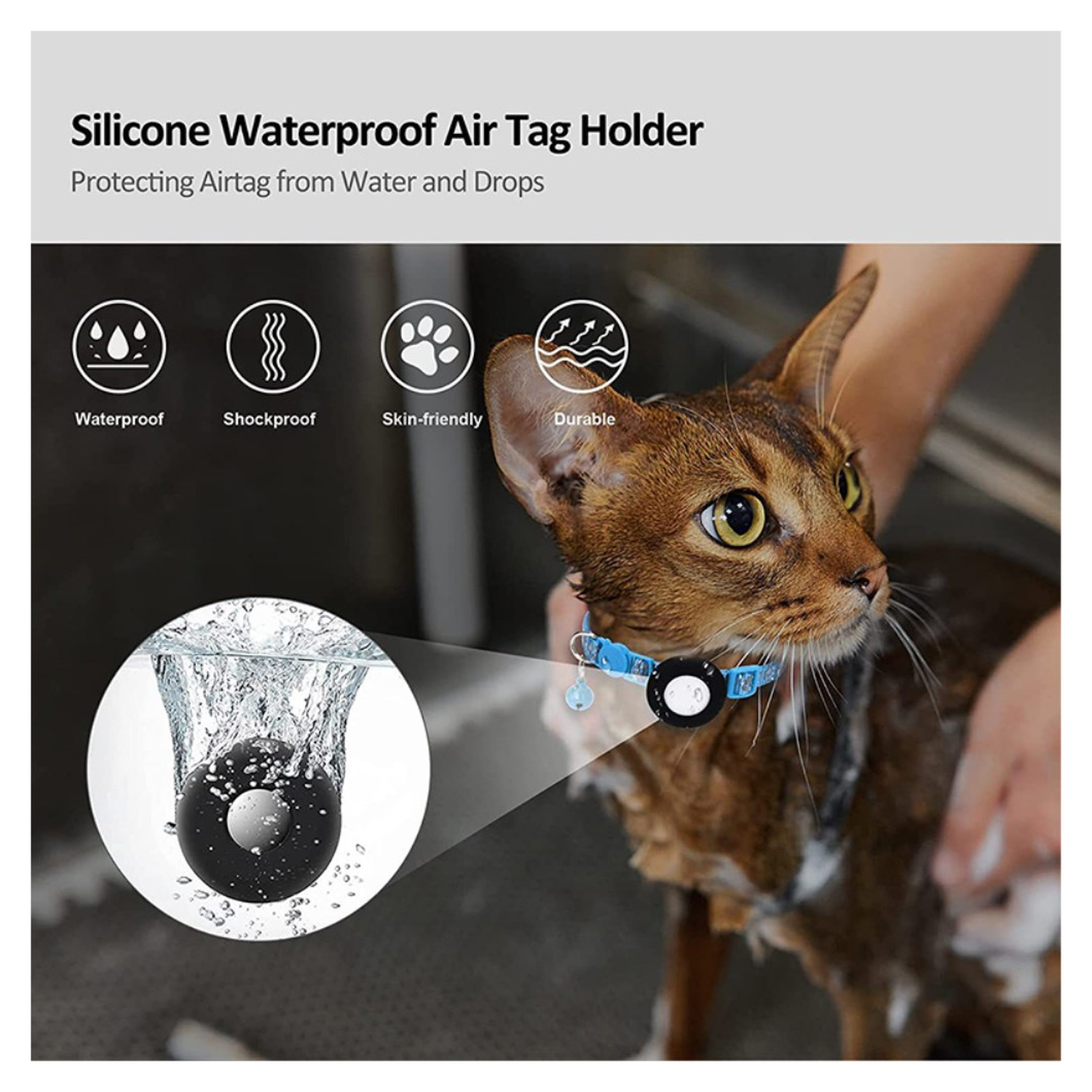 AirTag Hoesje voor Huisdieren Reflecterende Siliconen Halsband met Bel Blauw afbeelding 3