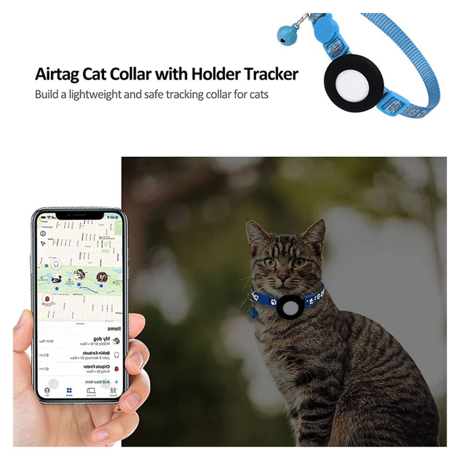 AirTag Hoesje voor Huisdieren Reflecterende Siliconen Halsband met Bel Blauw afbeelding 6