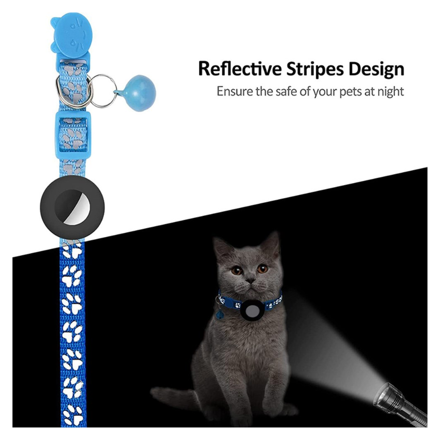 AirTag Hoesje voor Huisdieren Reflecterende Siliconen Halsband met Bel Blauw afbeelding 7
