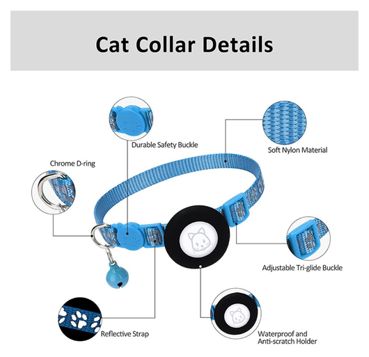 AirTag Hoesje voor Huisdieren Reflecterende Siliconen Halsband met Bel Blauw afbeelding 5