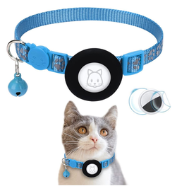 AirTag Hoesje voor Huisdieren Reflecterende Siliconen Halsband met Bel Blauw