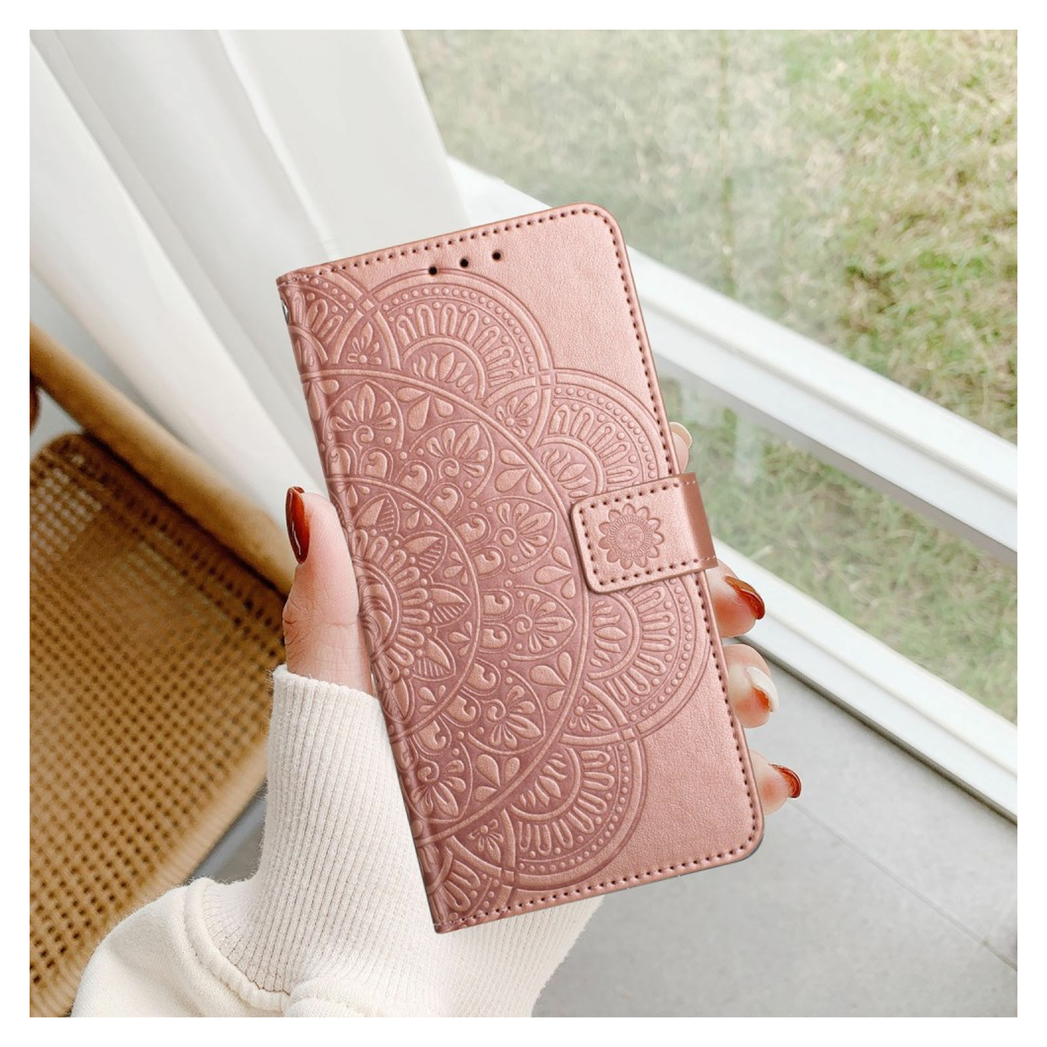 Samsung Galaxy A17 / A26 Hoesje Mandala Book Case met Pasjeshouder Roze Goud afbeelding 5